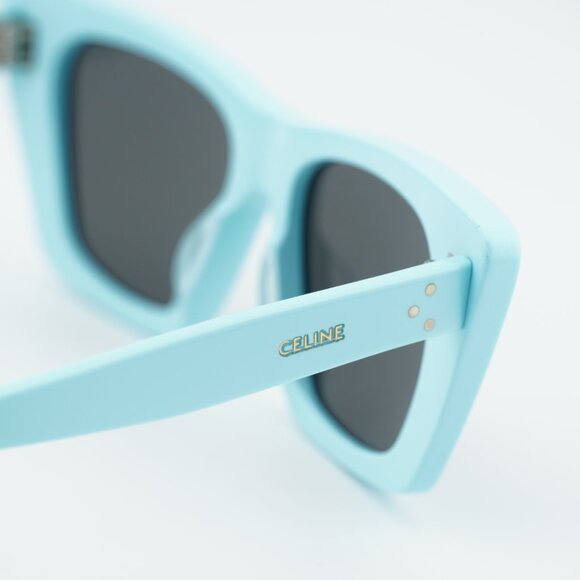 Celine CL40187I 84A Sunglasses Shiny Sky Blue Cat Eye Frame, Grey Lenses